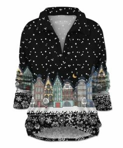Best reviews of ✔️ UDEAR White & Black Snowy Village Collared V-Neck Top - 👩 Women & Plus 🤩