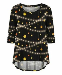 Promo 🔔 UDEAR Black & Yellow Ornament Garland Hi-Low Scoop Neck Top - Plus 🤩