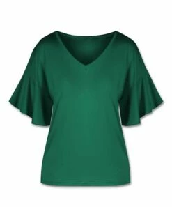Flash Sale 🎁 UDEAR Emerald Green Flutter-Sleeve V-Neck Top - Plus 👍