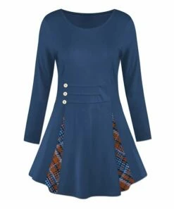 Top 10 🧨 UDEAR Cobalt Blue & Orange Plaid-Contrast Button-Accent A-Line Tunic - Plus ✨