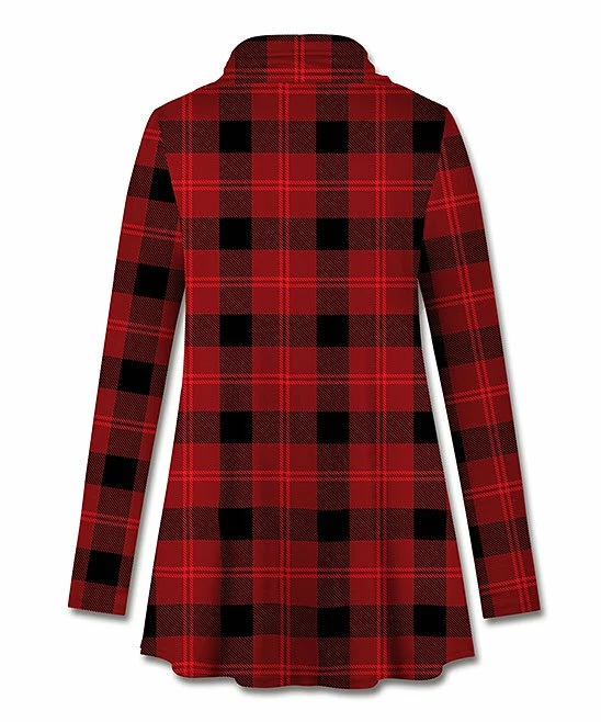 Budget ๐ UDEAR Black & Red Plaid Tulip-Hem Cowl Neck Tunic - ๐ฉ Women ๐คฉ - Image 2