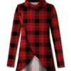 Budget 😍 UDEAR Black & Red Plaid Tulip-Hem Cowl Neck Tunic - 👩 Women 🤩