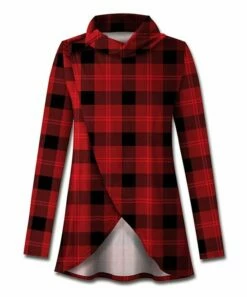 Budget 😍 UDEAR Black & Red Plaid Tulip-Hem Cowl Neck Tunic - 👩 Women 🤩