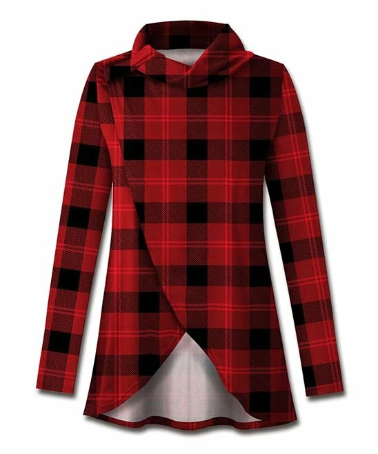 Budget ๐ UDEAR Black & Red Plaid Tulip-Hem Cowl Neck Tunic - ๐ฉ Women ๐คฉ