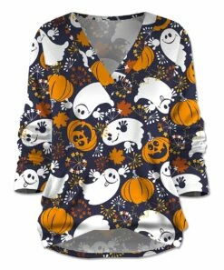Hot Sale 🥰 UDEAR Orange & White Pumpkins & Ghosts V-Neck Top - Plus 🔥