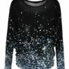 Top 10 👏 UDEAR Black & Light Blue Glitter-Print Long-Sleeve Top - 👩 Women 💯