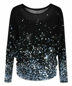 Top 10 👏 UDEAR Black & Light Blue Glitter-Print Long-Sleeve Top - 👩 Women 💯