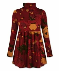 Buy 🥰 UDEAR Red & Orange Jack-O'-Lantern Mock Neck Tunic - Plus ✔️