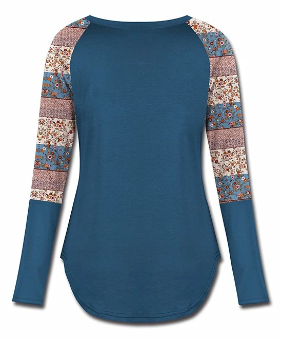 Outlet ๐ UDEAR Cobalt Blue & Orange Floral Patchwork Raglan Top - ๐ฉ Women & Plus ๐ฅ - Image 2