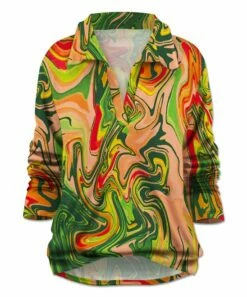 Discount 🌟 UDEAR Green & Red Abstract Collar-Accent Notch Neck Top - 👩 Women 😉