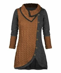 Flash Sale 🔔 UDEAR Dark Gray & Earth Yellow Cable-Knit Button-Accent Cowl Neck Tunic - 👩 Women 🎁