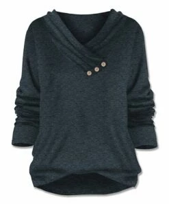 Hot Sale 🎁 UDEAR Heather Navy Button-Accent Cowl Neck Top - Plus 🧨