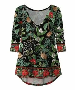 Coupon 🛒 UDEAR Black & Green Floral Pine Cone V-Neck Hi-Low Top - Plus ✔️