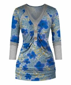 Flash Sale 🎉 UDEAR Blue & Yellow Floral Dot Button-Accent Tunic - 👩 Women 🧨