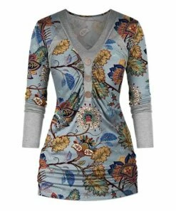 Best deal 😍 UDEAR Blue & Yellow Floral Button-Accent Tunic - 👩 Women 😍
