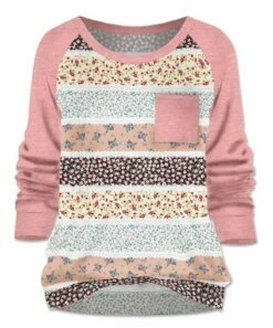 New 😀 UDEAR Light Yellow & Pink Floral Stripe Pocket Raglan Top - Plus 👍