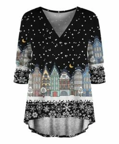 Wholesale ✔️ UDEAR Black & White Buildings V-Neck Top - Plus 👏