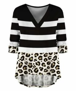 Brand new 👍 UDEAR Black & White Stripe Leopard Print V-Neck Top - Plus 😍
