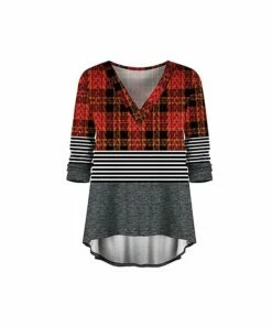 New ⭐ UDEAR Black & Orange Plaid V-Neck Hi-Low Top - Plus ❤️