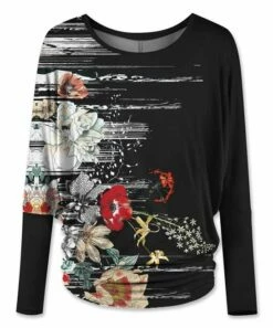 Best Pirce 🎁 UDEAR Red & Black Floral Ruched Long-Sleeve Dolman Top - 👩 Women 🌟