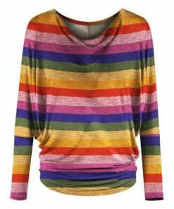 Buy ⭐ UDEAR Yellow & Red Stripe Ruched Long-Sleeve Dolman Top - Plus 😀