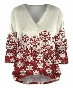 Hot Sale ❤️ UDEAR Red & White Snowflake V-Neck Hi-Low Top - Plus 🎉