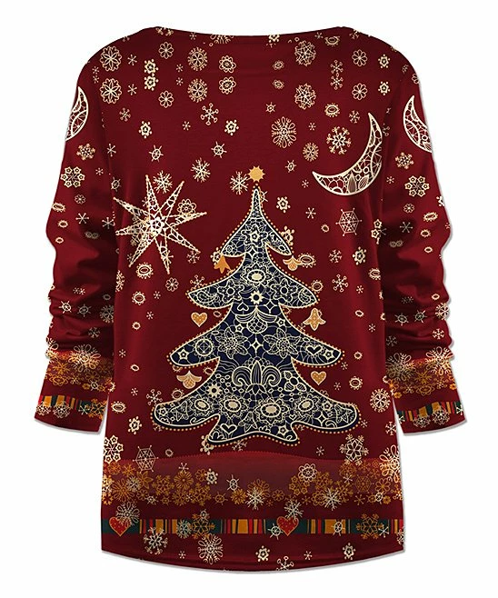 Outlet โจ UDEAR Orange & Red Moon Tree V-Neck Hi-Low Top - Plus โญ - Image 3