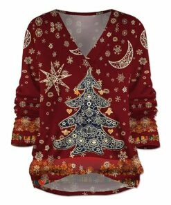 Outlet ✨ UDEAR Orange & Red Moon Tree V-Neck Hi-Low Top - Plus ⭐