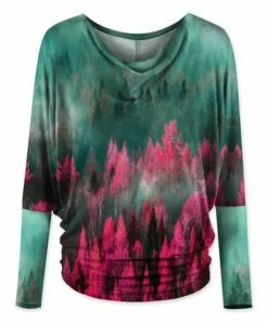 Deals 😀 UDEAR Green & Rose Red Forest Ruched Long-Sleeve Dolman Top - Plus 💯