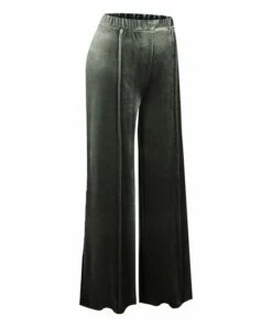 Promo 🎁 UDEAR Olive Green Front-Seam Velvet Wide-Leg Pants - Plus 😉