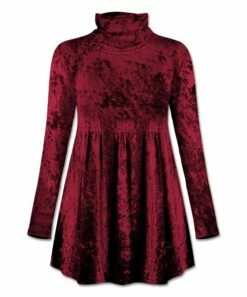 Wholesale 😉 UDEAR Dark Red Velvet Mock Neck Empire-Waist Tunic - Plus ✔️