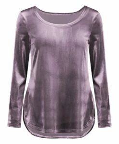 Best Sale 🥰 UDEAR Pink Purple Velvet Curved-Hem Long-Sleeve Top - 👩 Women & Plus 🧨