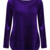 Buy 🔥 UDEAR Purple Velvet Curved-Hem Long-Sleeve Top - 👩 Women & Plus 🤩