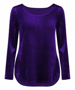 Buy 🔥 UDEAR Purple Velvet Curved-Hem Long-Sleeve Top - 👩 Women & Plus 🤩