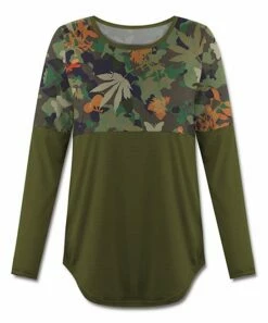 Cheap 😍 UDEAR Dark Army Green & Orange Foliage Dolphin-Hem Top - Plus ✨