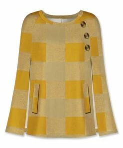 Best Sale 👍 UDEAR Cream & Yellow Buffalo Check Button-Accent Poncho - 👩 Women ⌛
