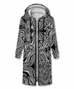 Best Sale 👍 UDEAR White & Black Abstract Pocket Longline Hoodie - 👩 Women 🧨