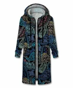 New ๐งจ UDEAR Black & Blue Paisley Pocket Longline Hoodie - Plus ๐