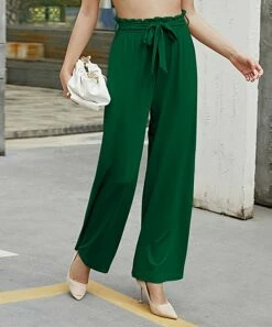 Best Pirce ⌛ UDEAR Dark Green Tie-Waist Wide-Leg Pants - Plus 🎁