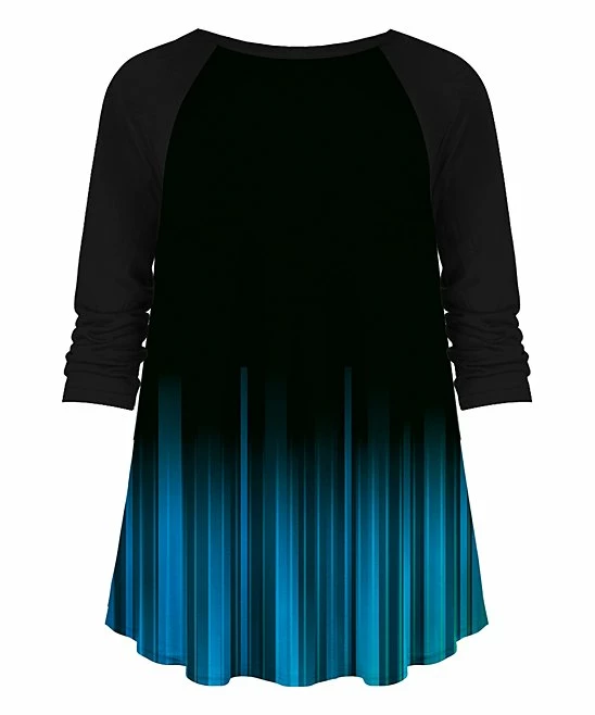 Flash Sale โ๏ธ UDEAR Black & Blue Ombrรฉ Hi-Low Notch-Neck Top - Plus ๐ - Image 3
