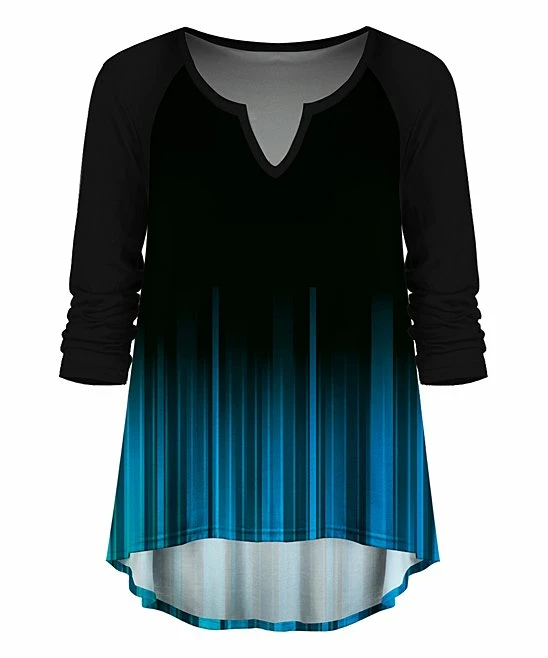 Flash Sale โ๏ธ UDEAR Black & Blue Ombrรฉ Hi-Low Notch-Neck Top - Plus ๐