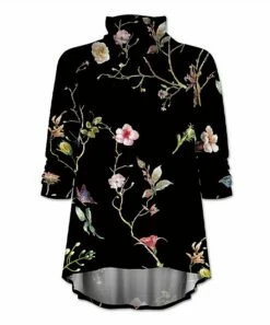 Coupon 🤩 UDEAR Black & Green Floral Hi-Low Mock Neck Top - 👩 Women 😀
