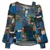 Hot Sale ⭐ UDEAR Blue & Red Floral Patchwork Bishop-Sleeve Top - 👩 Women 🧨