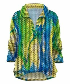 Flash Sale ๐ UDEAR Yellow & Blue Abstract Long-Sleeve Notch Neck Top - Plus ๐