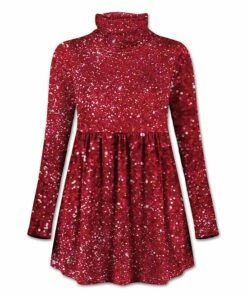Best Sale 👍 UDEAR Red & White Glitter-Print Mock Neck Swing Tunic - 👩 Women 🔔