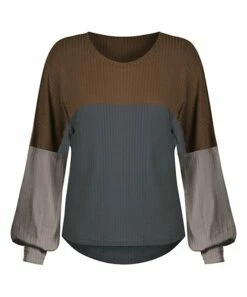 Flash Sale 🔔 UDEAR Dark Coffee & Gray Blue Color Clock Bishop-Sleeve Top - Plus 🛒