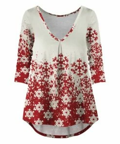 Deals 🔥 UDEAR Red & White Snowflake Gradient V-Neck Hi-Low Tunic - Plus 👍