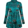Best Sale ⭐ UDEAR Red & Blue-Green Antique Floral Empire-Waist Mock Neck Tunic - 👩 Women & Plus 🛒