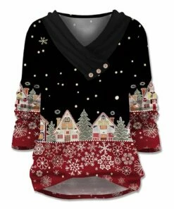 Coupon 😍 UDEAR Red & Black Houses Button-Accent Long-Sleeve V-Neck Top - Plus 😉