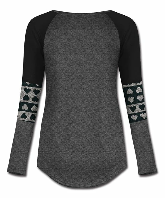 Cheapest 🎁 UDEAR Black & Dark Gray Heart Raglan Top - 👩 Women ⭐ - Image 3